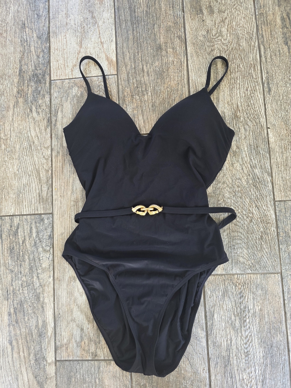 Tory Burch Jessa Gold Belted Black One Piece Swim Swimsuit Sz Medium M